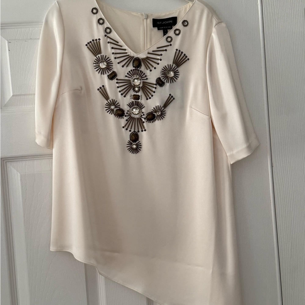 St. John Cream Blouse Cream With Beading Size Small